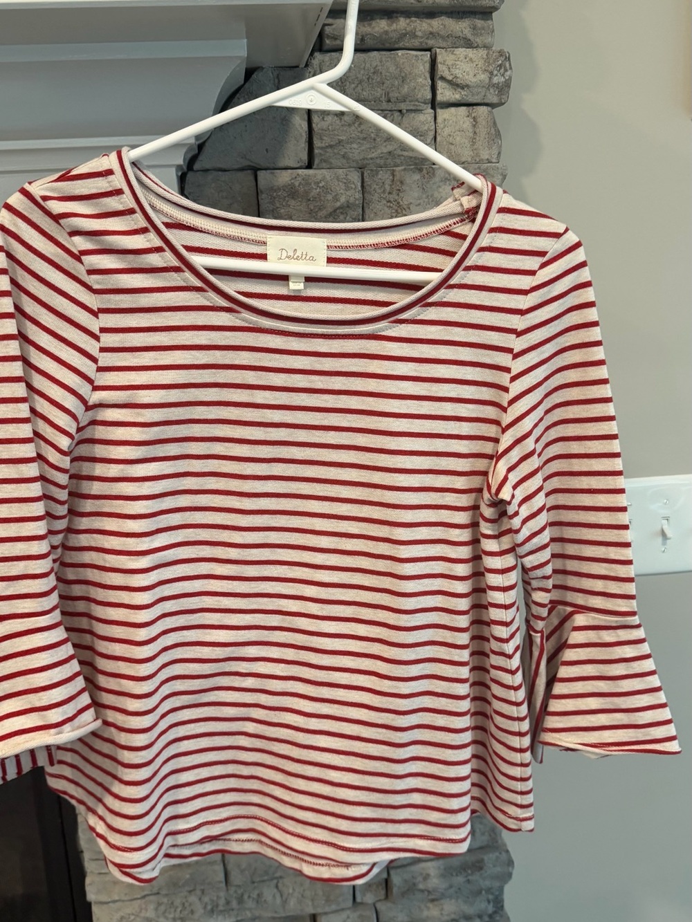 Anthropologie Deletta Red and White Striped Boatneck Top